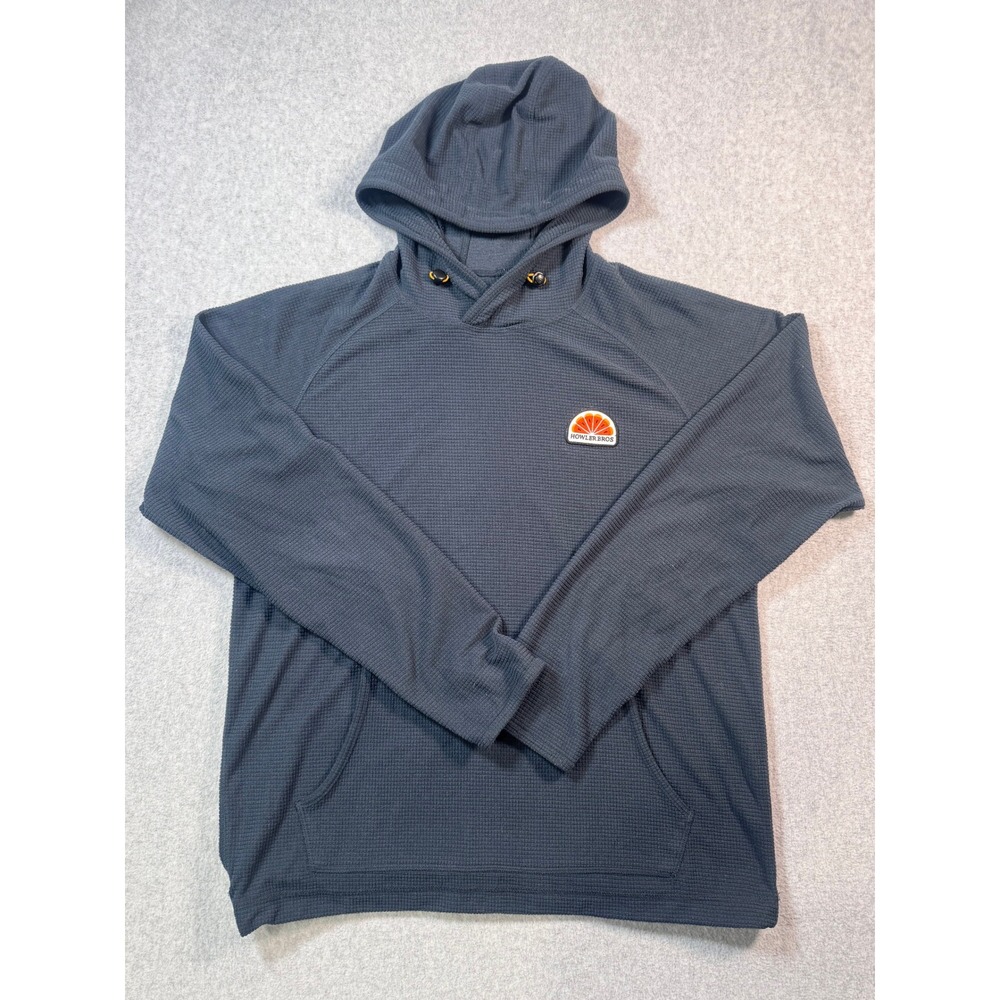 Howler Bros Men Waffle Knit Hoodie Slate Blue Grey Grid Fleece Pullover Size M